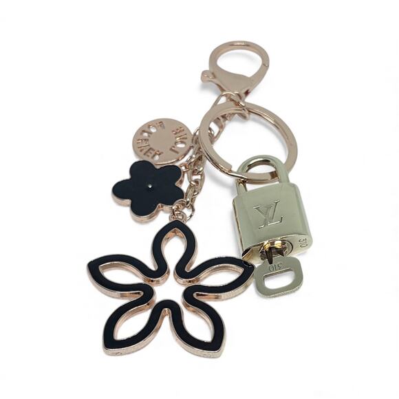 Louis Vuitton Lock & Key #310 | Floral Charm Keychain | Black & Rhinestone - Picture 3 of 6